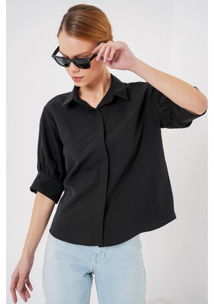Kadın BDART Düğmeli Poplin Gömlek ve Gömlek Yaka Siyah fırsatları