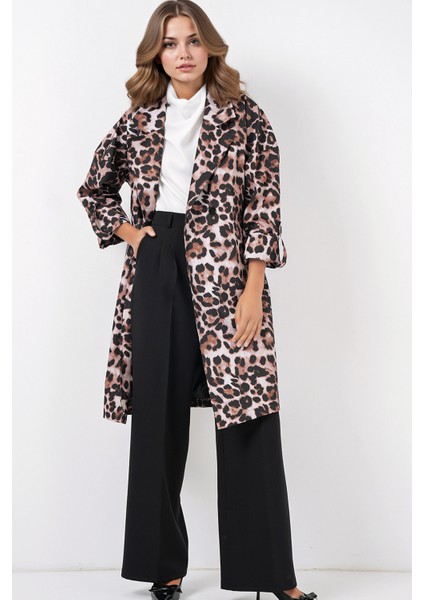 Kadın BDART Desenli Polyester Trençkot, Şal Yaka Kahverengi modelleri