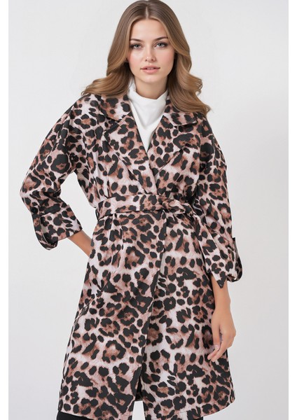 Kadın BDART Desenli Polyester Trençkot, Şal Yaka Kahverengi fırsatları