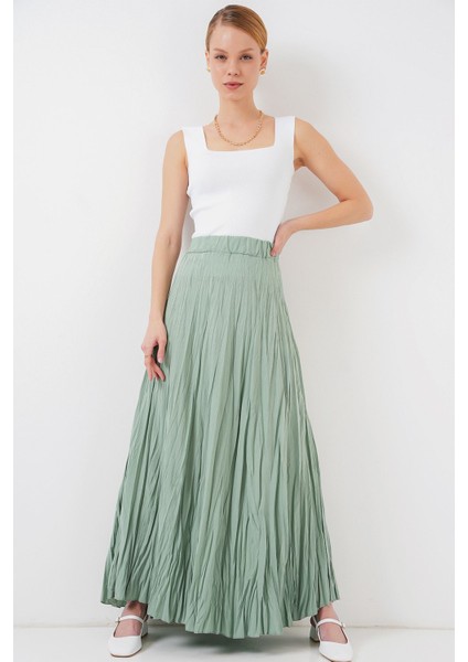 Kadın BDART Astarlı Dokulu Maxi Etek Adaçayı Yeşili