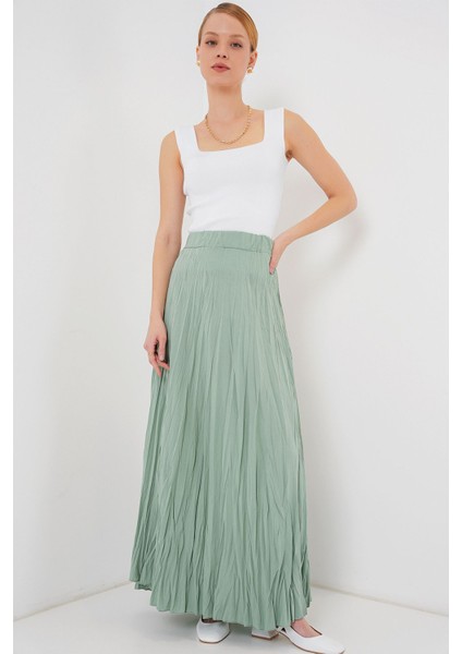 Kadın BDART Astarlı Dokulu Maxi Etek Adaçayı Yeşili modelleri