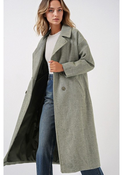 Kadın BDART Oversize Çift Düğmeli Herringbone Palto Green fırsatları