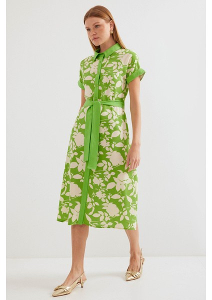 Kadın BDART Kemerli Çiçekli Midi Elbise Yeşil fiyatları