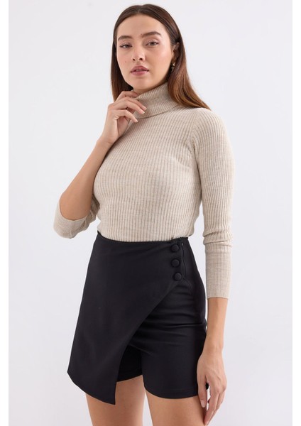 Kadın BDART Dokulu Yüksek Yaka Dar Triko Taş Doğal modelleri