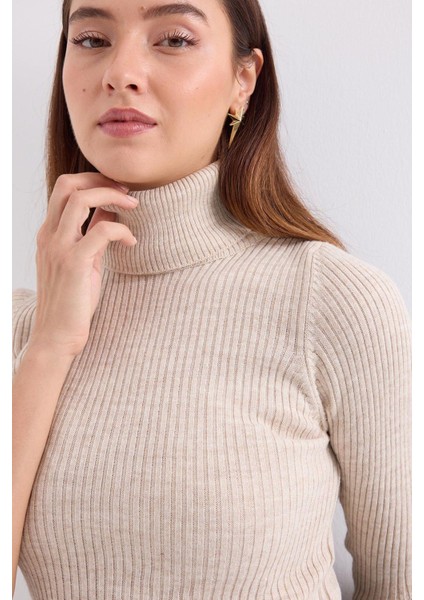 Kadın BDART Dokulu Yüksek Yaka Dar Triko Taş Doğal fırsatları