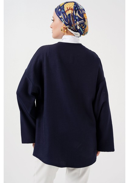 Kadın BDART Pompom Detaylı V Yaka Bol Kimono Blue