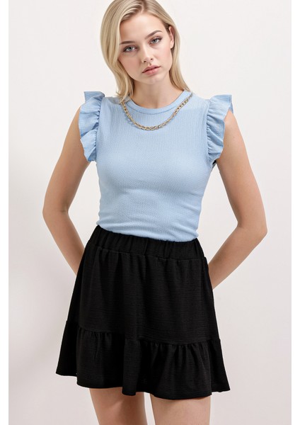 Kadın BDART Nakışlı Dokulu Yuvarlak Yakalı Bluz Maya Mavisi fiyatları