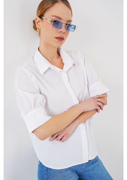 Kadın BDART Düğmeli Poplin Gömlek ve Gömlek Yaka Beyaz modelleri