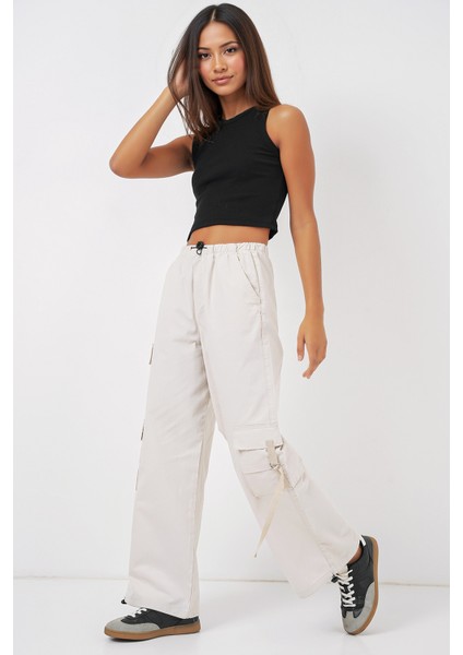 Kadın BDART İpli Rahat Geniş Paça Pamuklu Pantolon Natural fiyatları