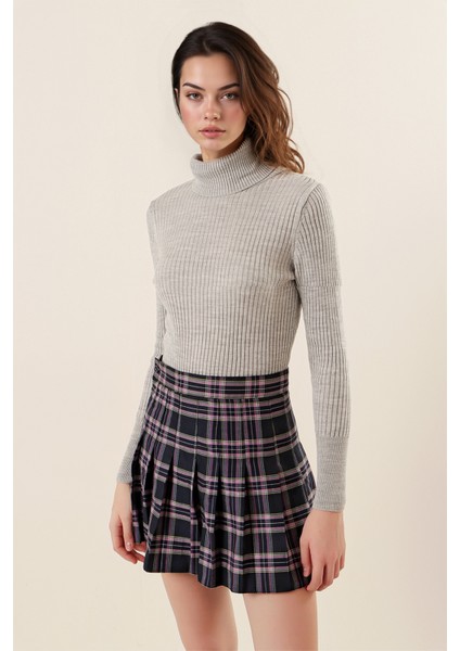Kadın BDART Dokulu Yüksek Yaka Dar Triko Gri modelleri