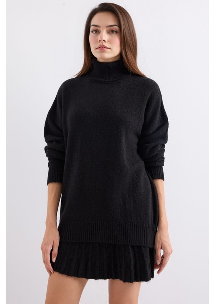 Kadın BDART Dokulu Oversize Yüksek Yaka Örme Takım Siyah modelleri