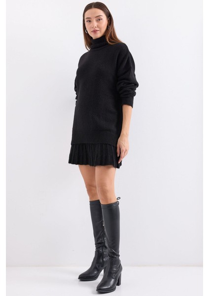 Kadın BDART Dokulu Oversize Yüksek Yaka Örme Takım Siyah fırsatları