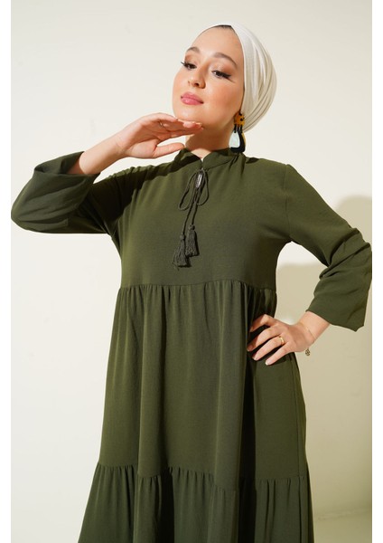 Kadın BDART Fiyonk Bağcıklı Maxi Elbise Green fırsatları
