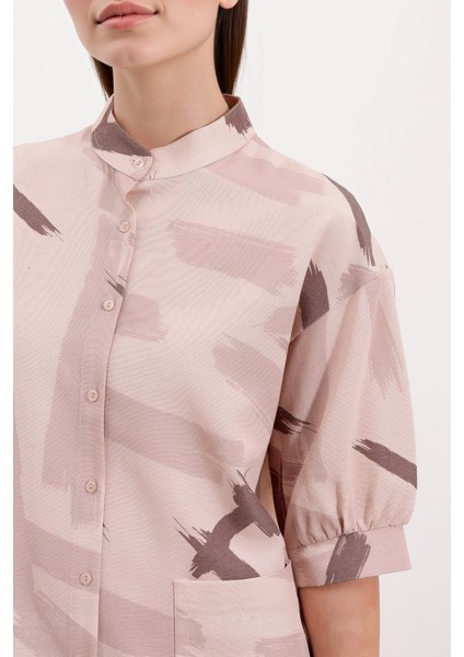 Kadın BDART Cep Detaylı, Abstrakt Desenli Rahat Kesim Gömlek Bej Doğal modelleri