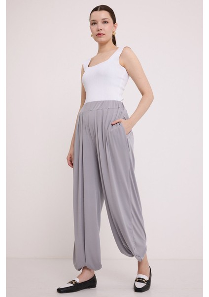 Kadın BDART Geniş Paça Pileli İpli Pantolon Gri