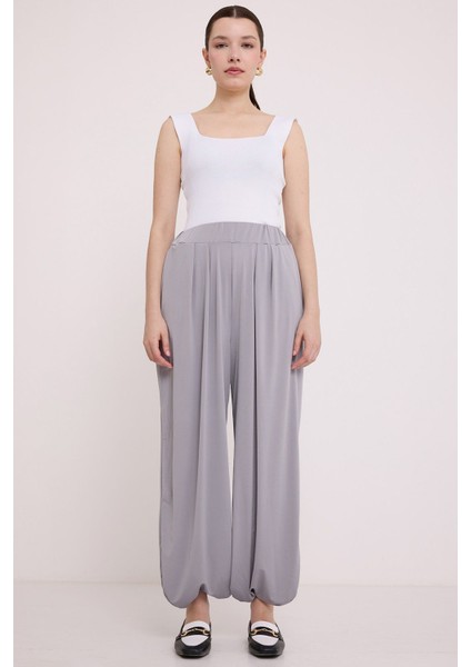 Kadın BDART Geniş Paça Pileli İpli Pantolon Gri fırsatları