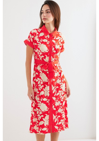 Kadın BDART Kemerli Çiçekli Midi Elbise Red modelleri
