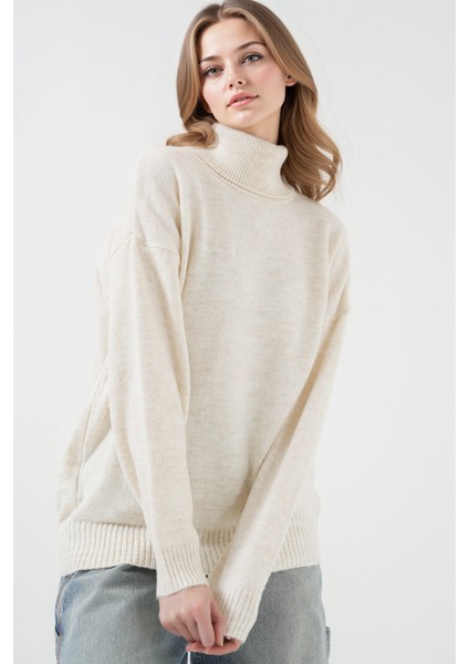 Kadın BDART Oversized Ribanalı Yüksek Yaka Kazak Natural fırsatları