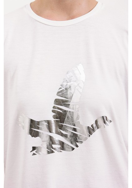 Kadın BDART Baskılı Yuvarlak Yaka Kısa Kollu T-Shirt Gümüş Gri fırsatları