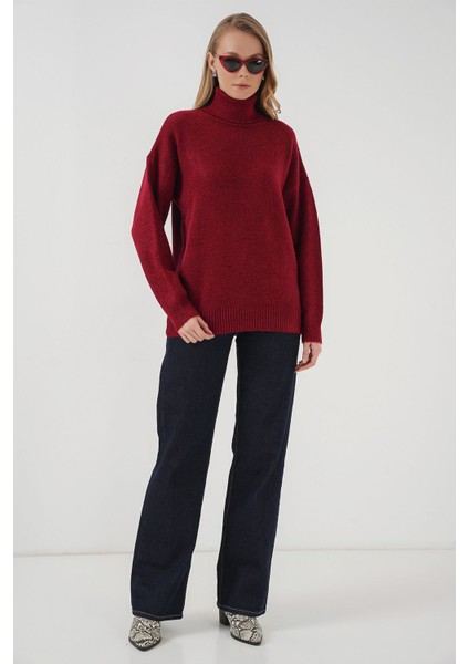 Kadın BDART Oversized Ribanalı Yüksek Yaka Kazak Red fiyatları