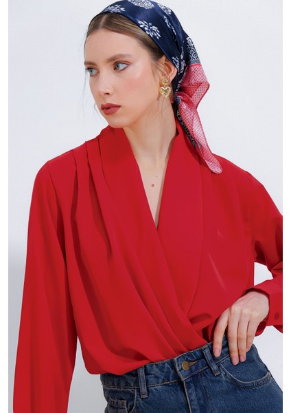 Kadın BDART Şal Yaka Bol Kesim Bluz Red modelleri