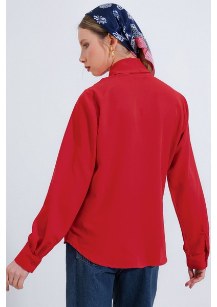 Kadın BDART Şal Yaka Bol Kesim Bluz Red