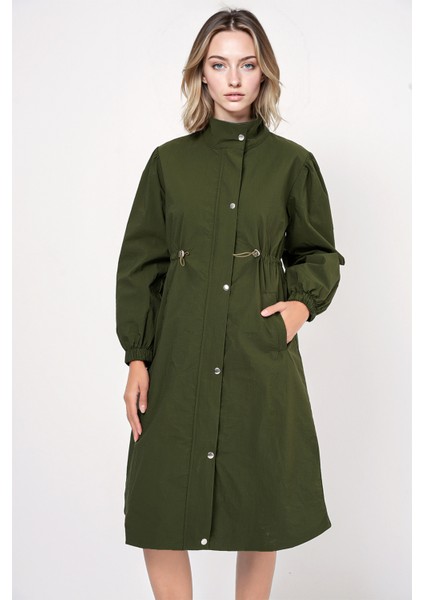 Kadın BDART Uzun Astarlı Trençkot, Düşük Yaka Haki Yeşil fırsatları