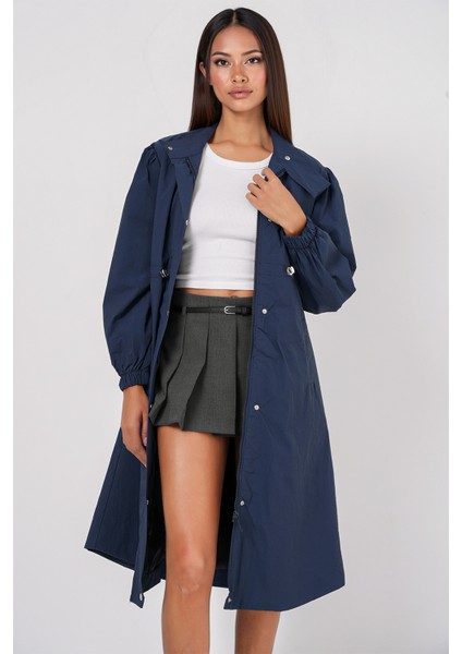 Kadın BDART Uzun Astarlı Trençkot, Düşük Yaka Lacivert fırsatları
