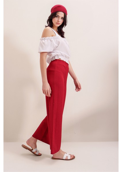 Kadın BDART Dokulu Rahat Fit Örgü Pantolon Kırmızı fırsatları