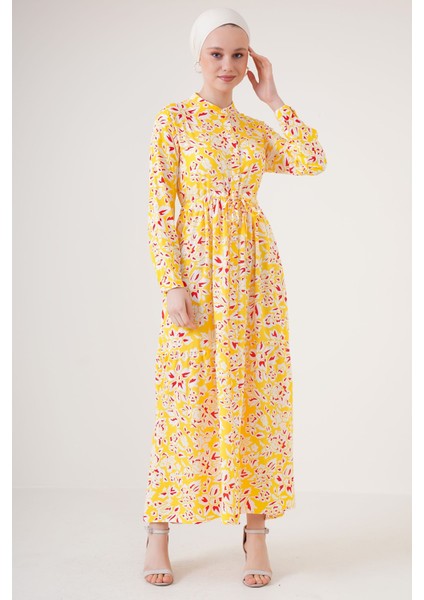 Kadın BDART Çiçek Desenli Düğmeli Maxi Elbise Yellow modelleri