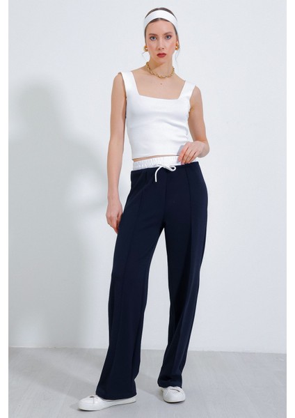 Kadın BDART Dokulu Kısa Belli Geniş Paça Jogger Pantolon Blue fiyatları