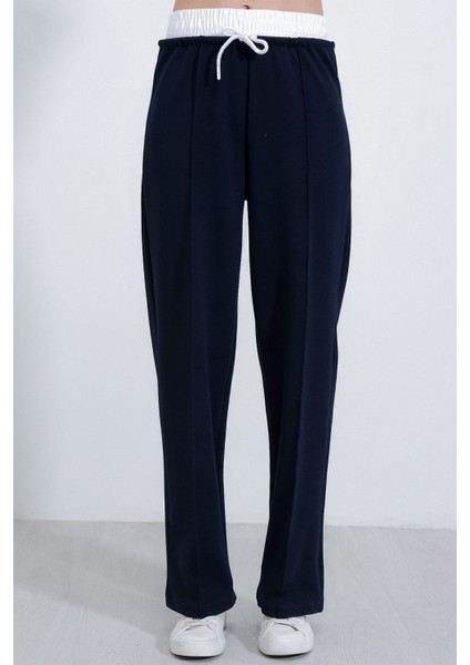 Kadın BDART Dokulu Kısa Belli Geniş Paça Jogger Pantolon Blue modelleri
