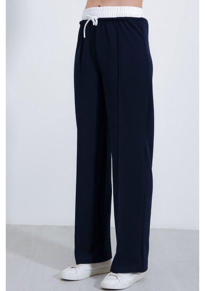 Kadın BDART Dokulu Kısa Belli Geniş Paça Jogger Pantolon Blue indirimleri