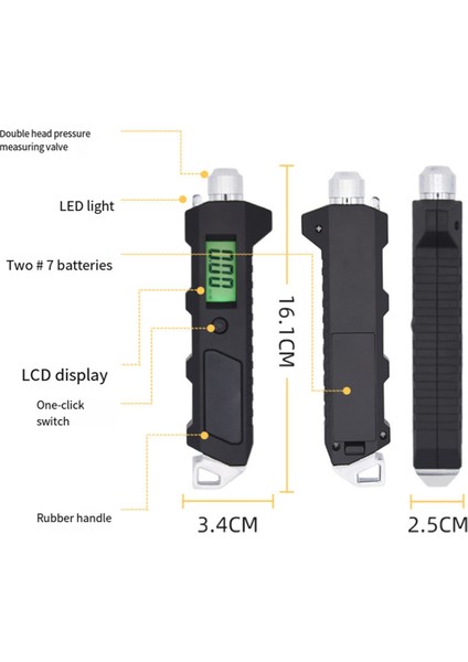 Araba Lastik Basınç Ölçeri LCD Dijital Ekranlı Lastik Basınç Ölçeri El Feneri ile Araba Kamyon Motosiklet Bisiklet Için (Yurt Dışından) fiyatları