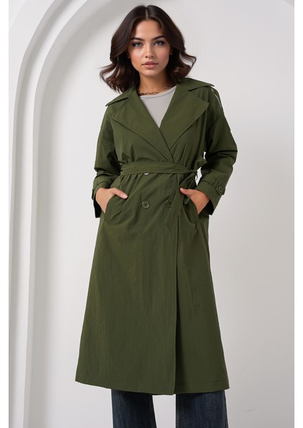 Kadın BDART Çift Düğmeli Uzun Trençkot Haki Yeşil fiyatları