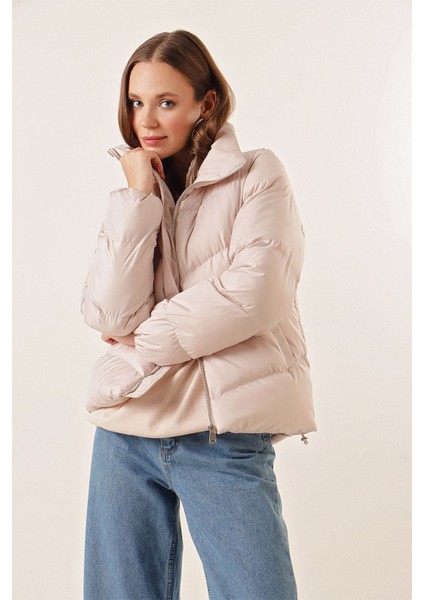 Kadın BDART Kalın Fermuarlı Şişme Ceket Natural