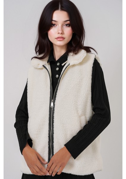Kadın BDART Suni Kürk Payetli Fermuarlı Yelek White fiyatları