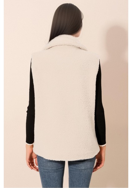 Kadın BDART Suni Kürk Payetli Fermuarlı Yelek White modelleri