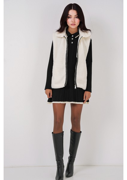 Kadın BDART Suni Kürk Payetli Fermuarlı Yelek White fırsatları