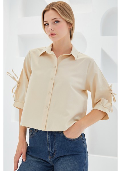 Kadın BDART Fiyonk Detaylı Kısa Gömlek Krem Doğal fiyatları