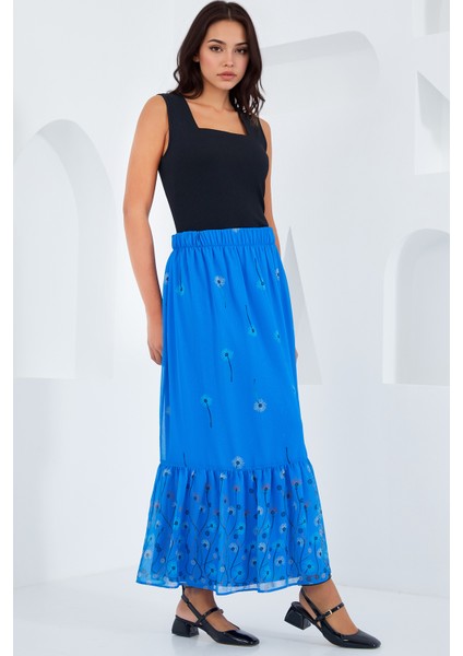 Kadın BDART Çiçek Desenli Maxi Etek Blue modelleri