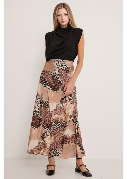 Kadın BDART Astarlı Maxi Saten Etek Brown