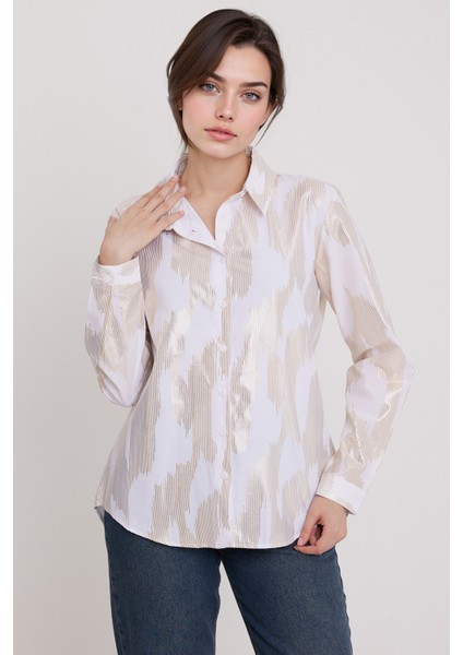 Kadın BDART Pompon Detaylı Baskılı Krepe Gömlek Çok Renkli fiyatları