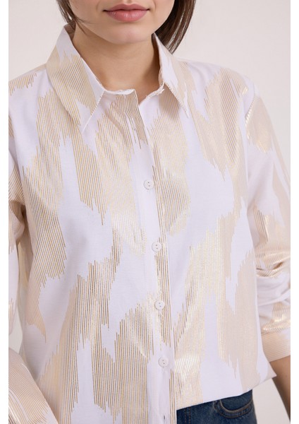 Kadın BDART Pompon Detaylı Baskılı Krepe Gömlek Çok Renkli fırsatları