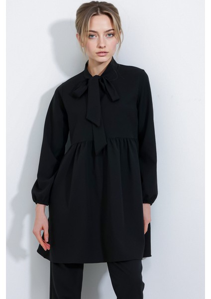 Kadın BDART Uzun Tunik ve Pantolon İkili Set, Gömlek Yaka Black