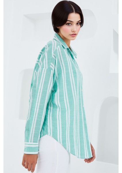 Kadın BDART Çizgili Geniş Kesim Düğmeli Gömlek Green modelleri