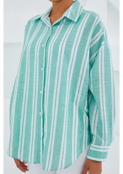 Kadın BDART Çizgili Geniş Kesim Düğmeli Gömlek Green fırsatları
