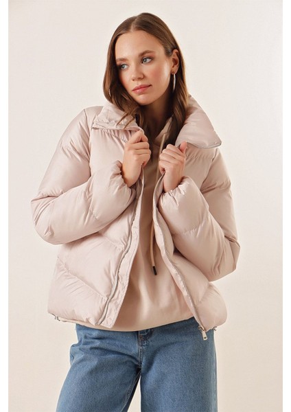 Kadın BDART Kalın Fermuarlı Şişme Ceket Bej Doğal modelleri