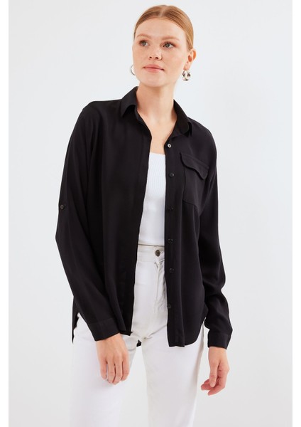 Kadın BDART Cepli Düğmeli Gömlek Black