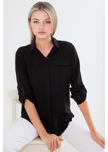 Kadın BDART Cepli Düğmeli Gömlek Black fırsatları